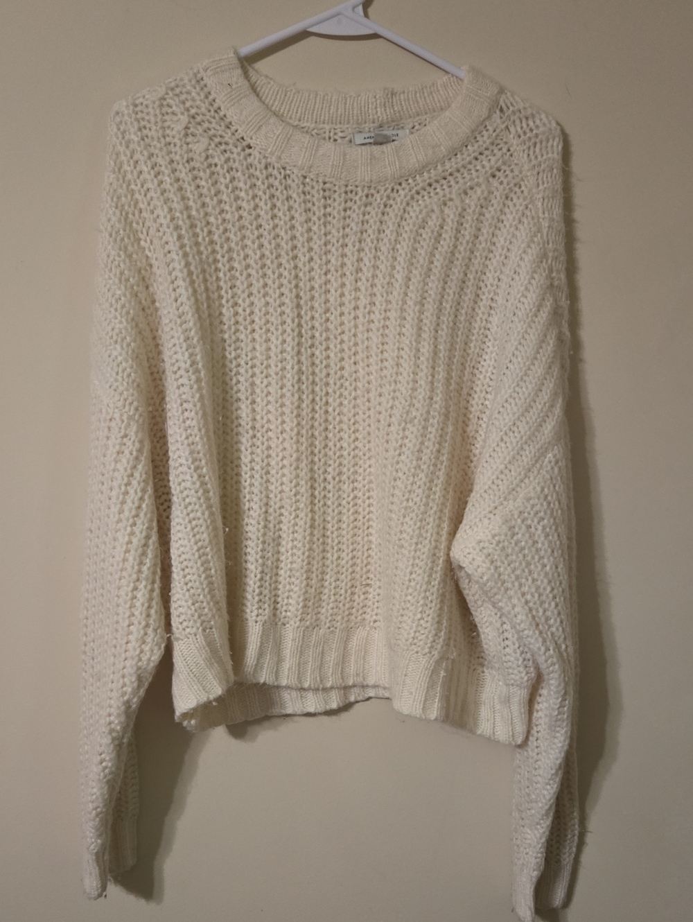 American Eagle Outfitters Cream Cable Knit Crewneck Sweater